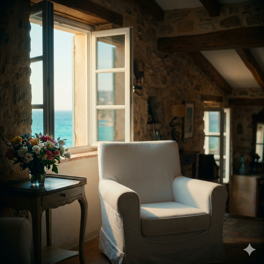 Intérieur cosy vue mer Corse