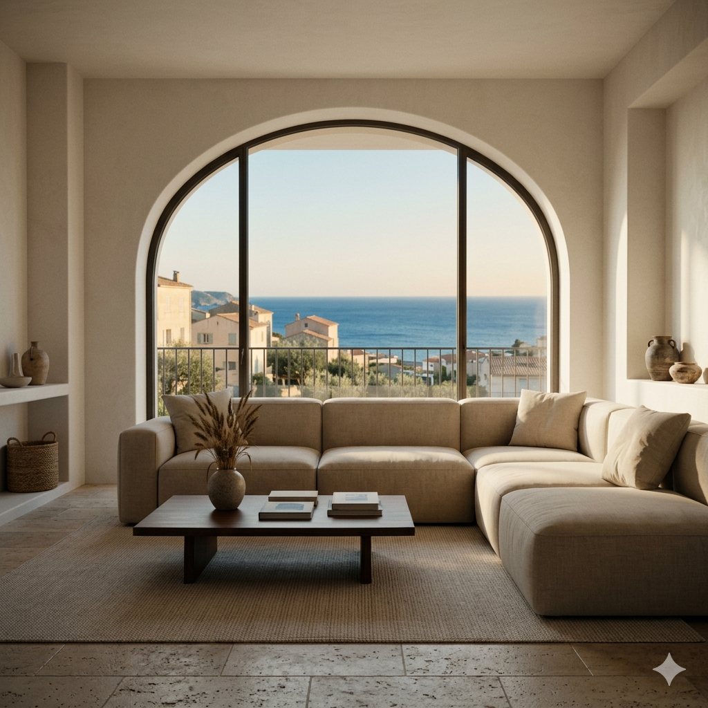 Salon élégant vue sur la Corse